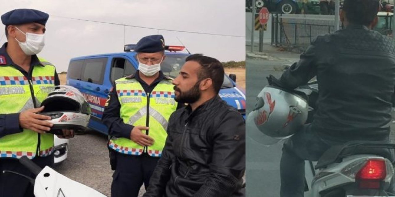 Akıl alır gibi değil! Dakikalar önce uyarıldı, hediye edilen kaskı başına değil koluna taktı