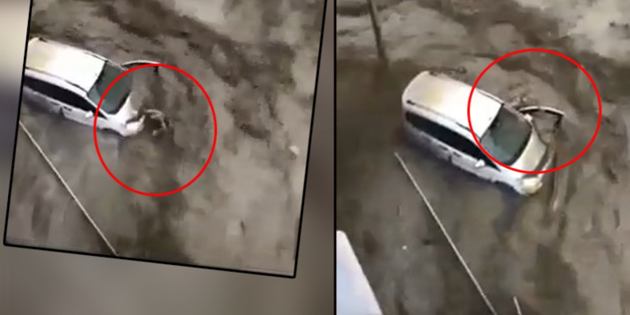 Dehşete düşüren görüntü... Sel suları bir kişiyi böyle yuttu! İşte o anlar...