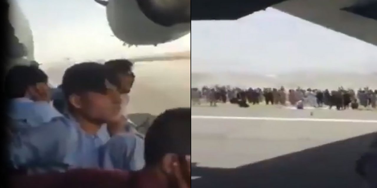 Kabil Havaalanında kan donduran anlar... ABD uçağının iniş takımlarında son görüntülerini çektiler...