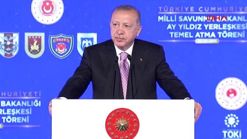 Erdoğan, Ay Yıldız Projesi Temel Atma Töreni'nde konuştu: "Artık Kızılay'ın içinde, dağınık, sağda solda falan bir Milli Savunma Bakanlığı, TSK olmayacak"