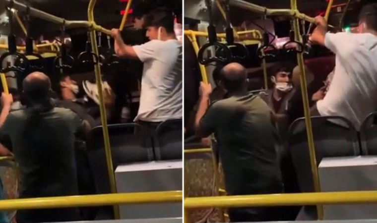 Otobüste birbirlerine girdiler! Tekme ve yumruklar havada uçuştu