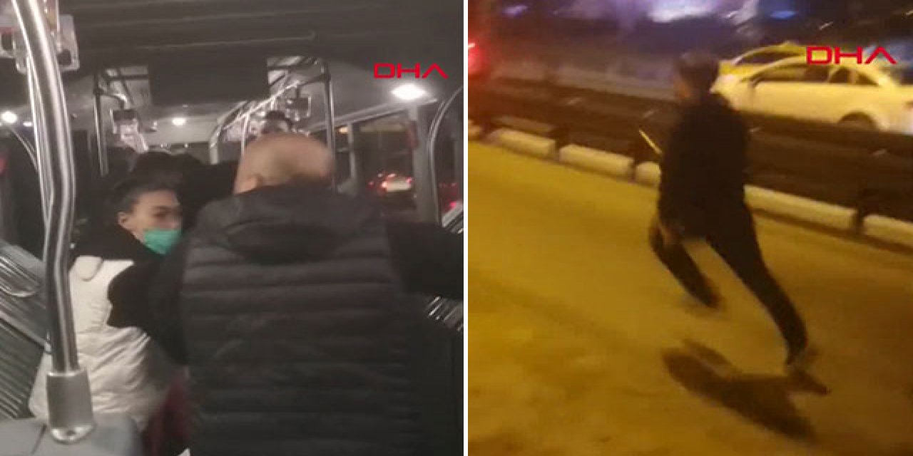 Metrobüste dehşet anları... Bir anda gözü döndü ve bıçakla kovaladı!