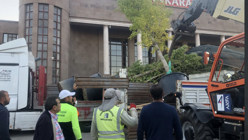 10 Ekim'de öldürülenleri temsil ediyordu: Valilik, Ankara Garı önündeki ağaçları kaldırdı