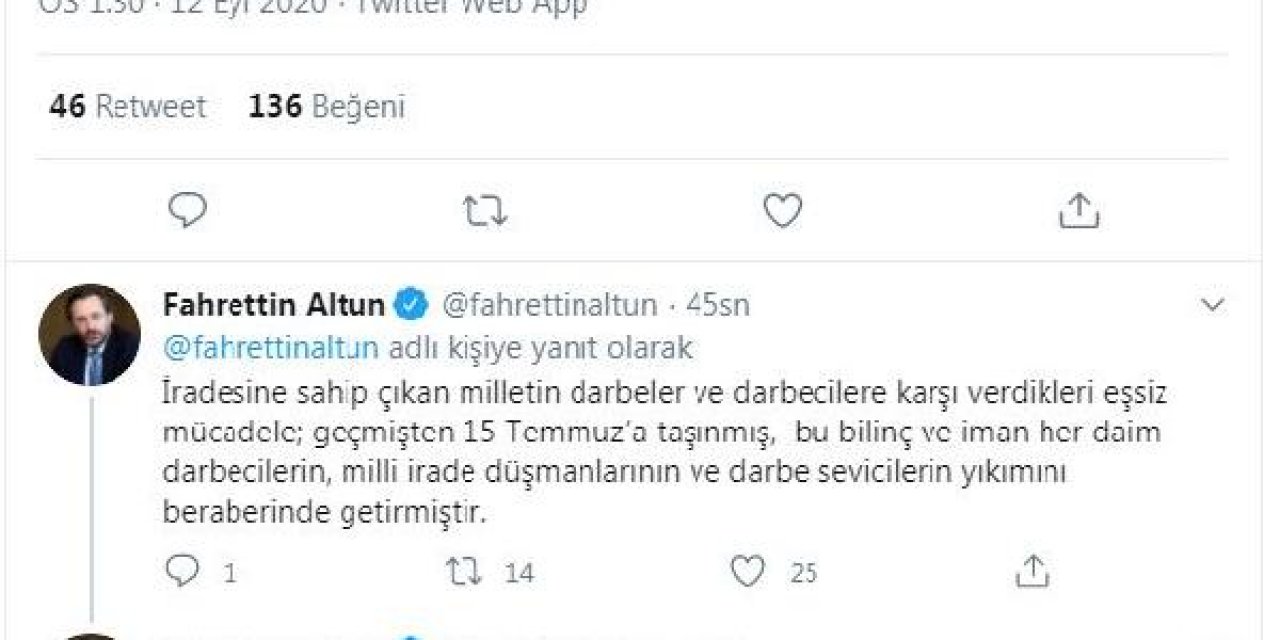 Fahrettin Altun: Milletimizin güçlü iradesi darbecilere gereken dersi vermeye muktedirdir