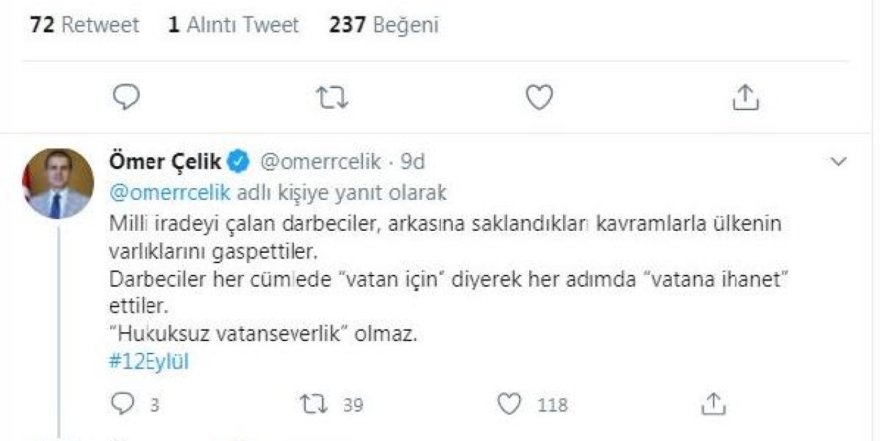 AK Parti'li Çelik: 12 Eylül katliam rejiminin başladığı gündü