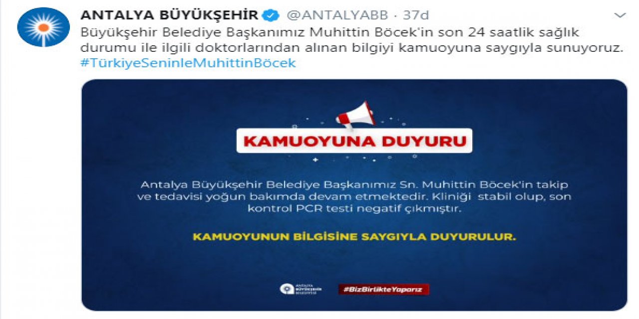 Muhittin Böcek'in sevindiren haberi PCR testi nihayet negatif
