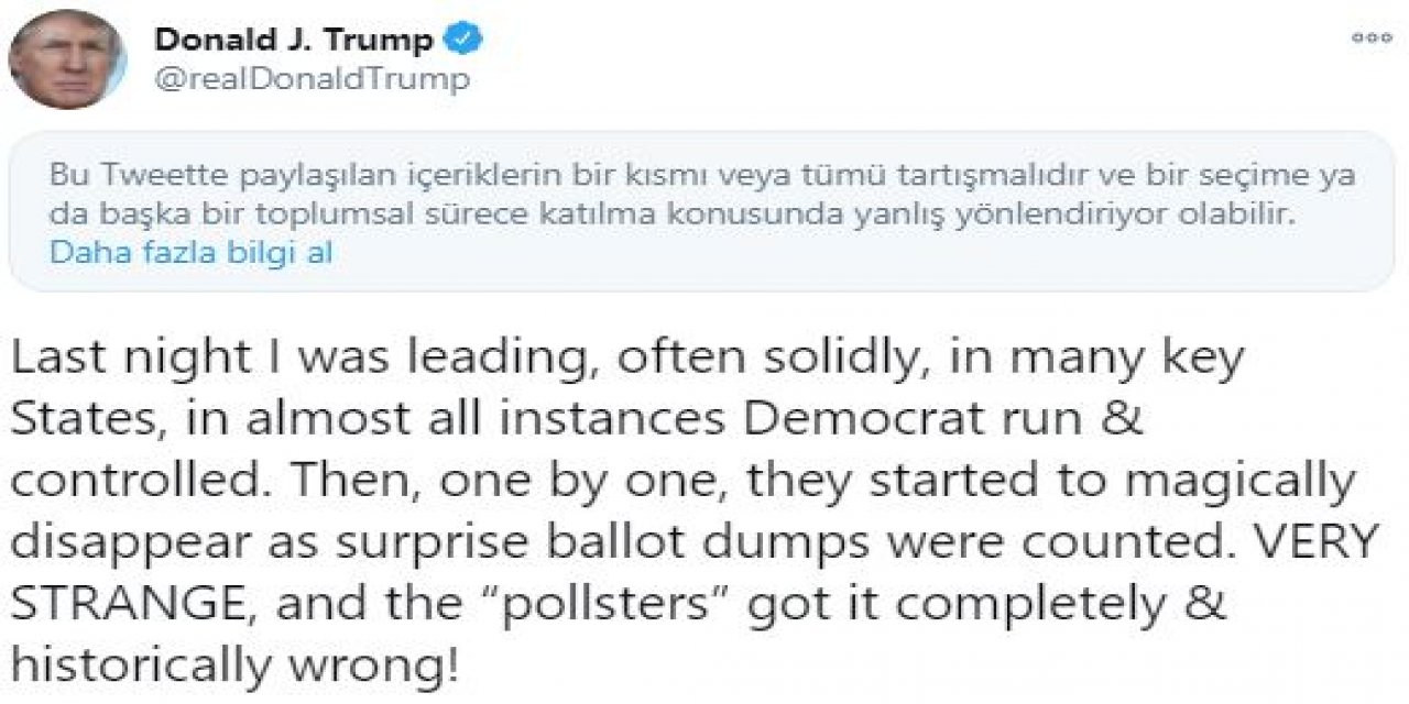 Trump'ın seçim açıklamasına Twitter'dan "yanıtılcı" etiketi koydu