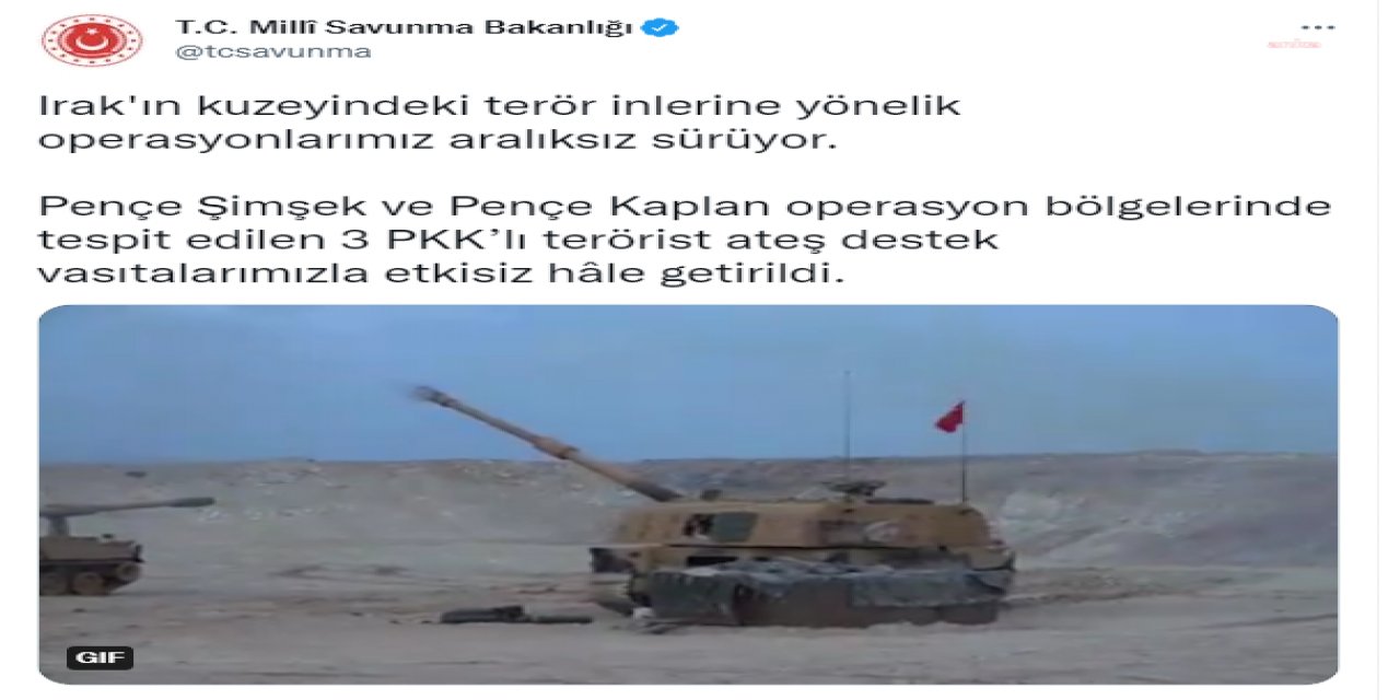 MSB: 3 PKK'lı terörist etkisiz hale getirildi