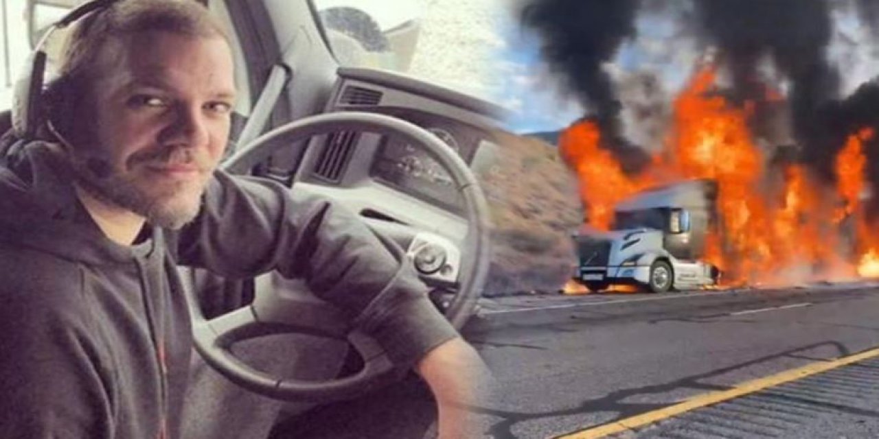 Görüntüler ortaya çıktı: Tolga Karel'in milyonluk TIR'ı saniyeler içinde küle döndü