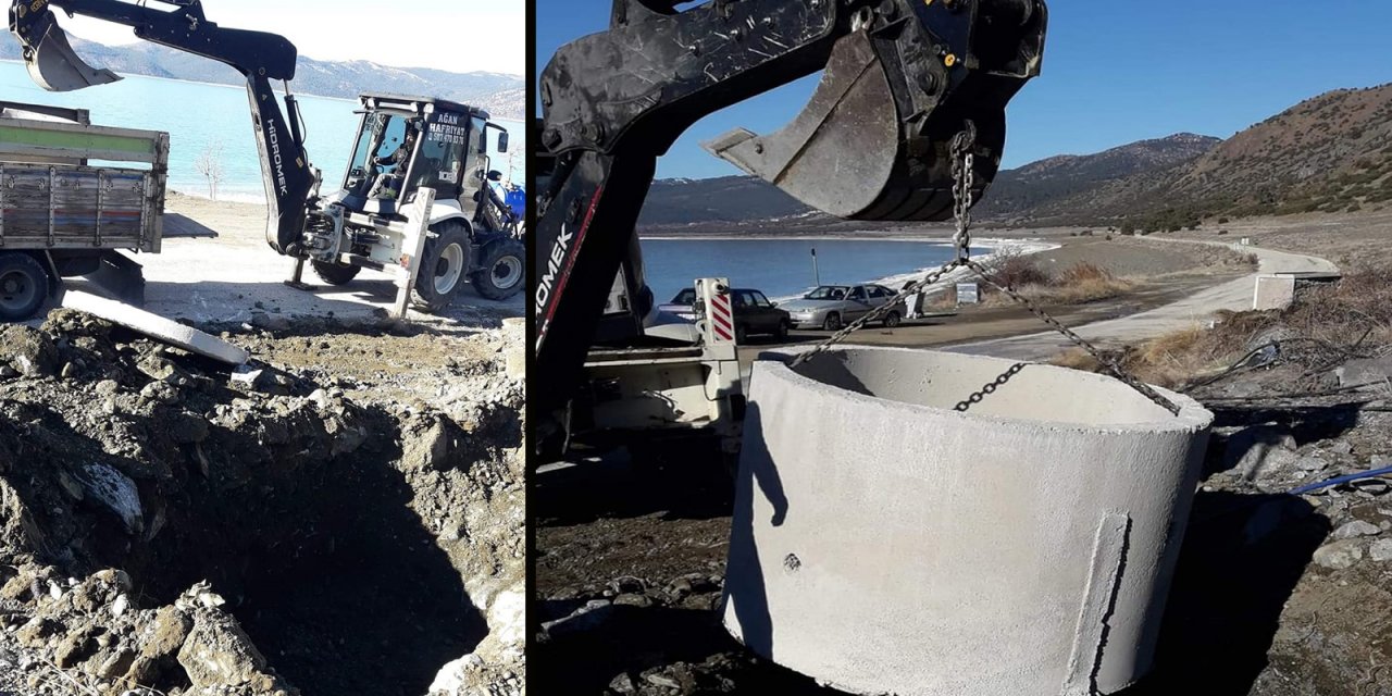 Salda Gölü'nün kumsalına kepçelerle su kuyusu kazıldı