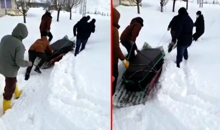 Yollar kapalı kaldı, tabutları kızakla çektiler