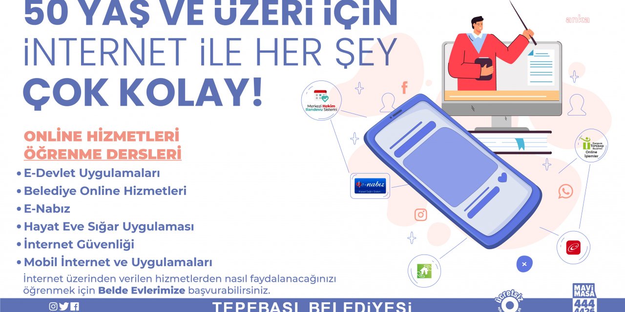 Tepebaşı'nda 50 yaş ve üzeri vatandaşlar için internet dersi