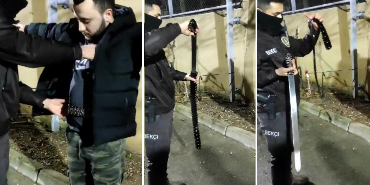 Bekçilerin üst araması yaptığı kişinin kemerinden kılıç çıktı!