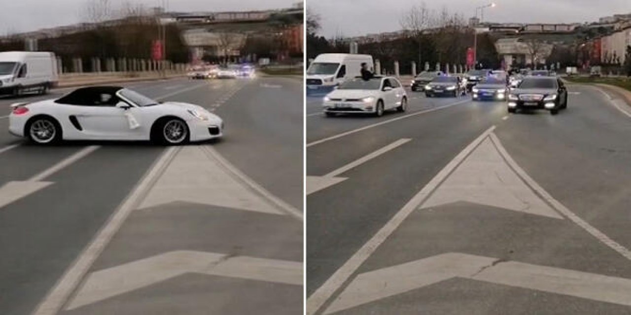 'İzinli' çakarlı araçlarla düğün konvoyu: Drift bile yaptılar