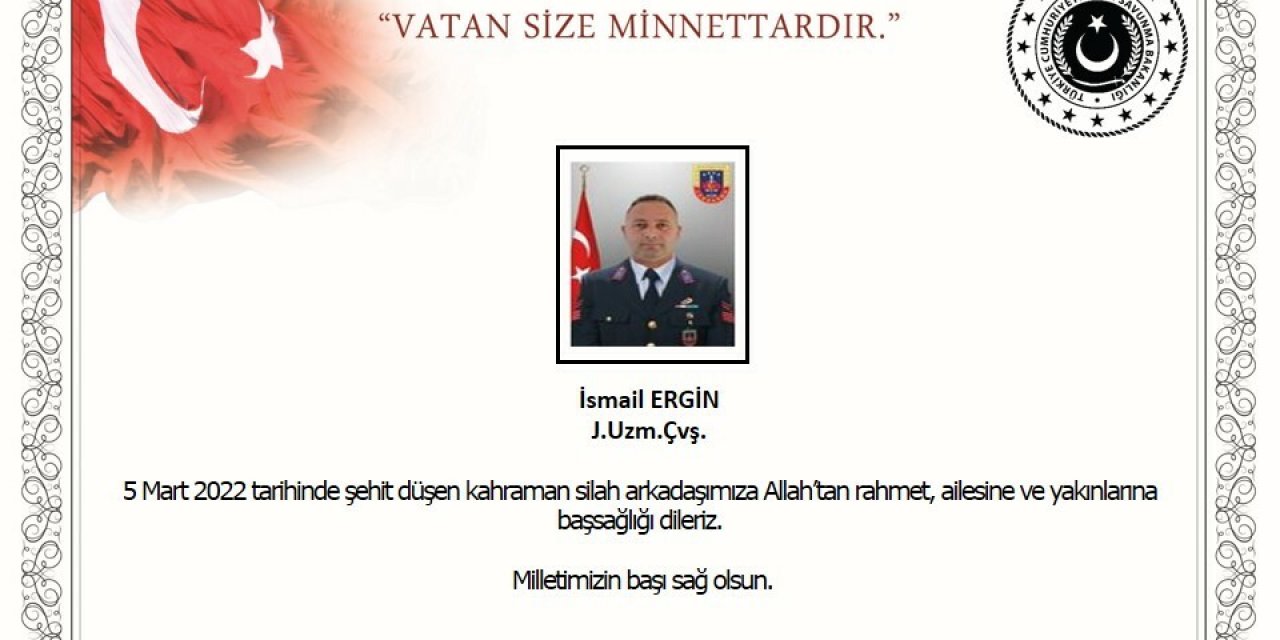 Şehit Uzman Çavuş Ergin'in cenazesi memleketi Bingöl'e gönderildi