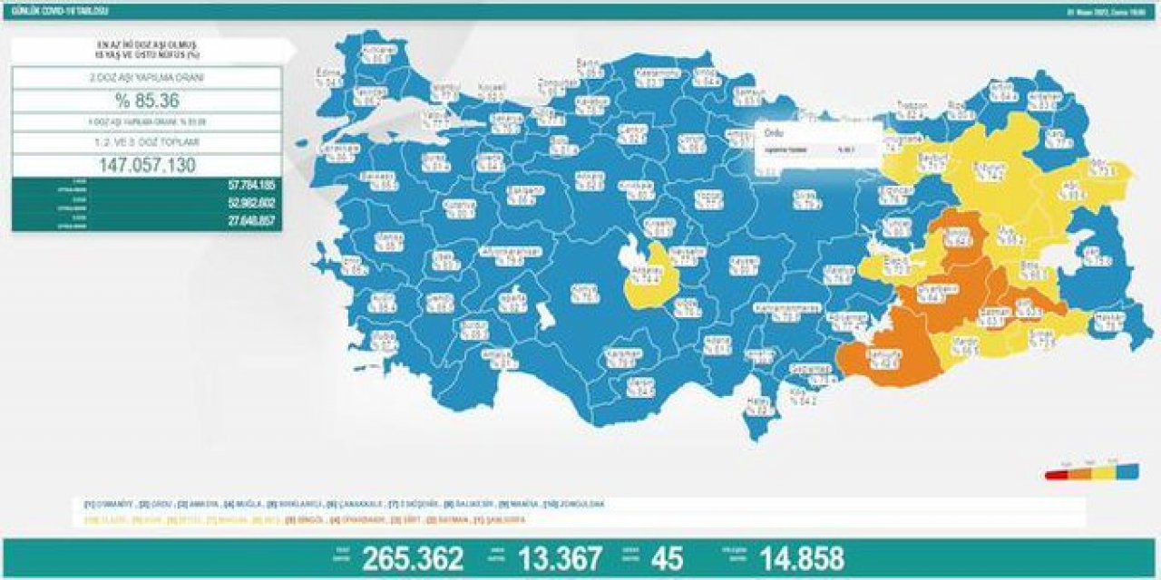 Türkiye'de koronavirüsten 45 kişi daha hayatını kaybetti! 13 bin 367 yeni vaka var