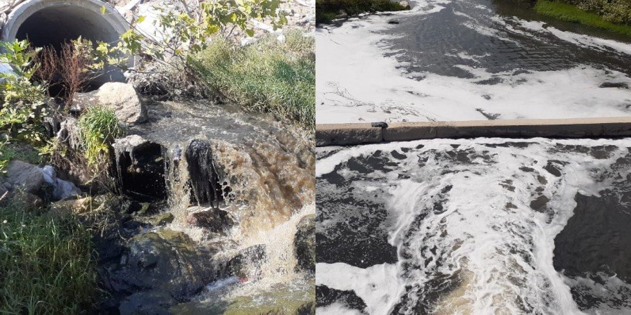 Savrun Çayı kimyasallar atıklar nedeniyle simsiyah akıyor!