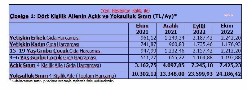 TÜRK-İŞ: Ekim ayında açlık sınırı 7 bin 425, yoksulluk sınırı 24 bin 185 lira oldu