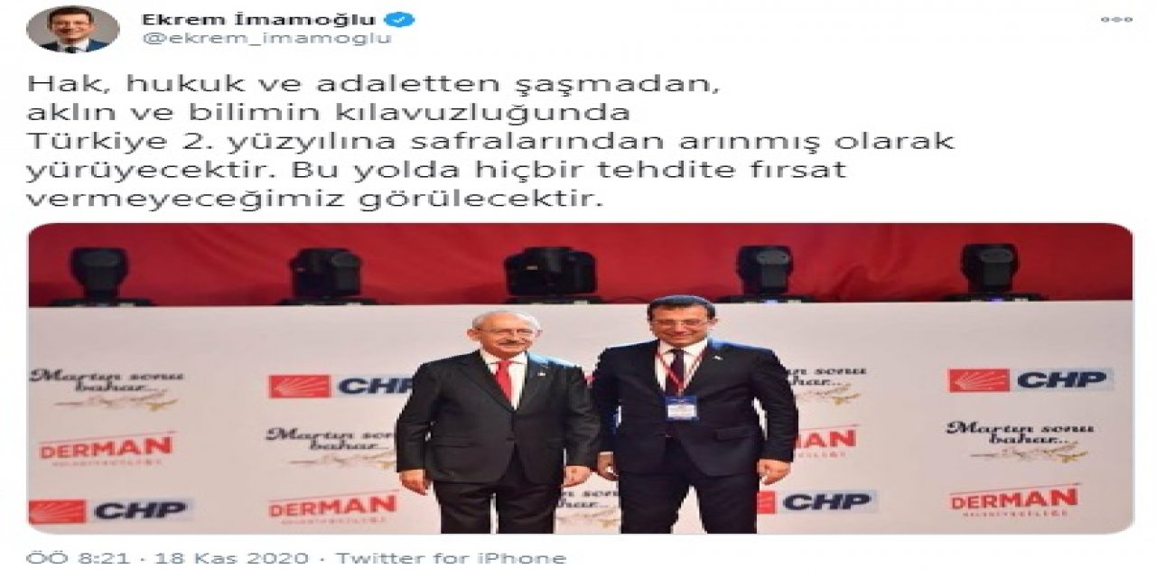 İşte İmamoğlu'nun Kılıçdaroğlu'nun tehdit edilmesine tepkisi