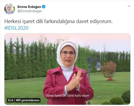 Emine Erdoğan'dan, 'Dünya İşaret Dili Günü' paylaşımı
