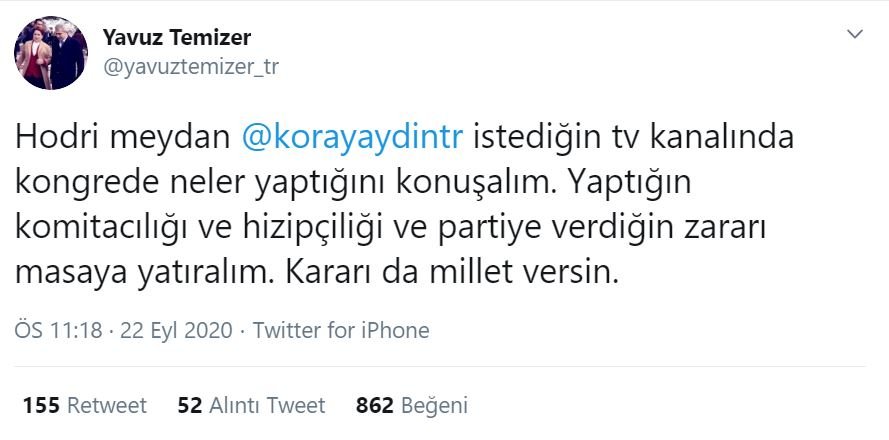 İYİ Parti Genel Başkan Yardımcısı Temizer: Koray Aydın, bu hatanın bedelini ödemelidir
