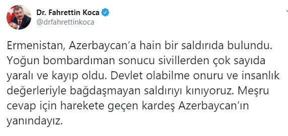 Bakan Koca’dan Azerbaycan’a destek açıklaması