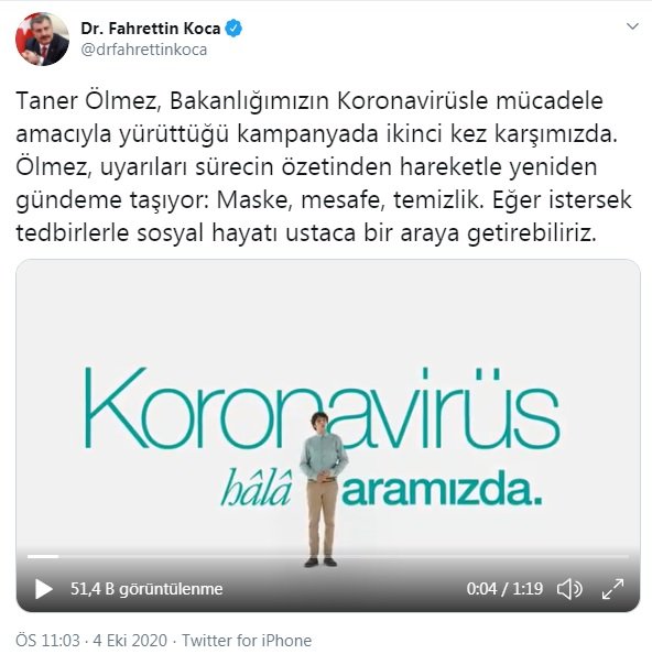 Sağlık Bakanlığından Koronavirüsle mücadelede yeni kamu spotu