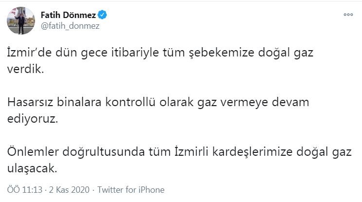 Bakan Dönmez: İzmir'de tüm şebekemize doğalgaz verdik