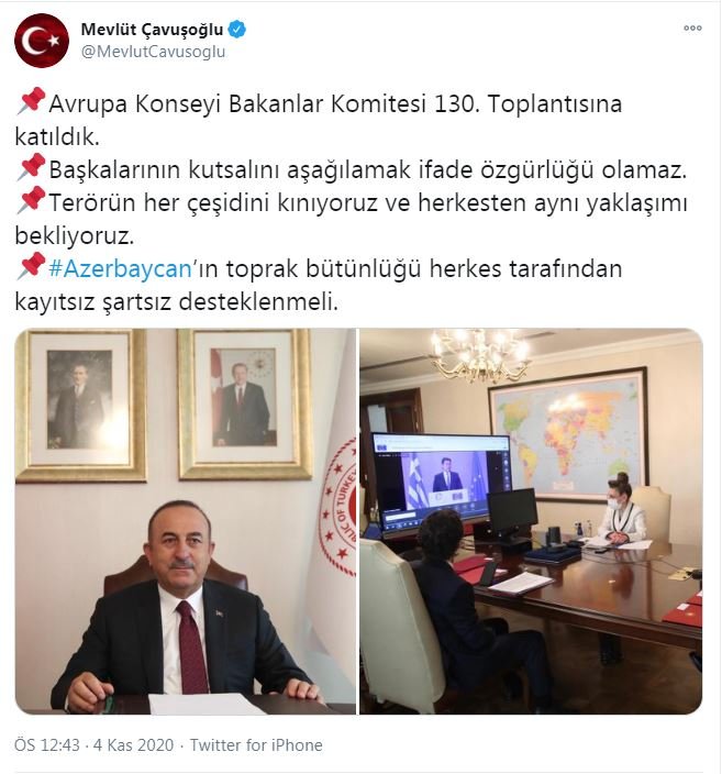 Bakan Çavuşoğlu: Azerbaycan'ın toprak bütünlüğü desteklenmeli