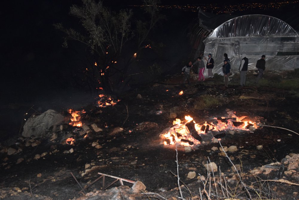 Otluk alanda çıkan ve sera ile evleri tehdit eden yangın söndürüldü
