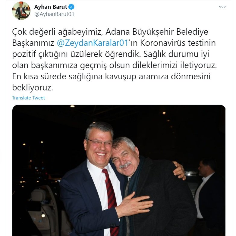 Adana Büyükşehir Belediye Başkanı Karalar, koronavirüse yakalandı
