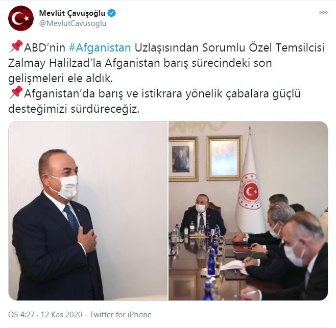Bakan Çavuşoğlu, ABD'nin Afganistan Özel Temsilcisi Halilzad'ı kabul etti