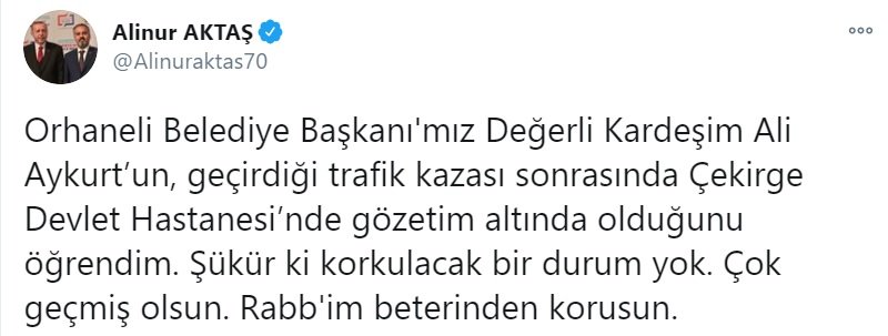 Bursa'nın Orhaneli İlçe Belediye Başkanı Ali Aykurt, kazada yaralandı