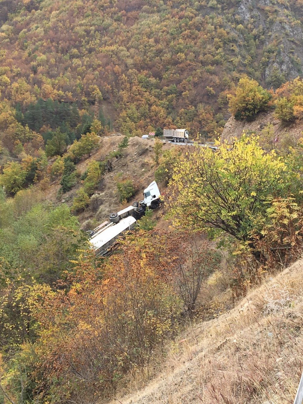 Artvin'de şarampole devrilen tankerin sürücüsü, yaralandı
