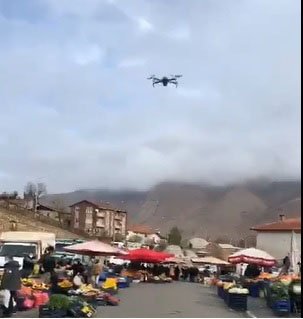 Divriği'de pazarda dronlu ateş ölçümü