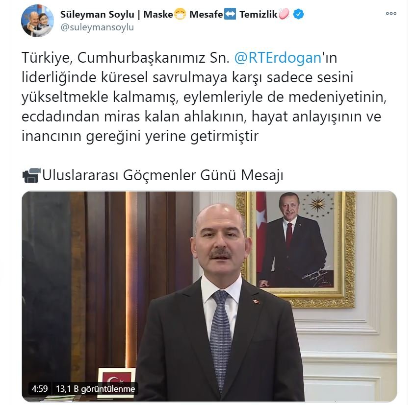 Bakan Soylu: Türkiye, 4 milyon yabancıyı muhtemel zulüm ve ölümden kurtarmıştır