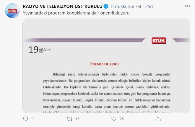 RTÜK sonunda televizyon kanallarının  'konuklarına da  karıştı