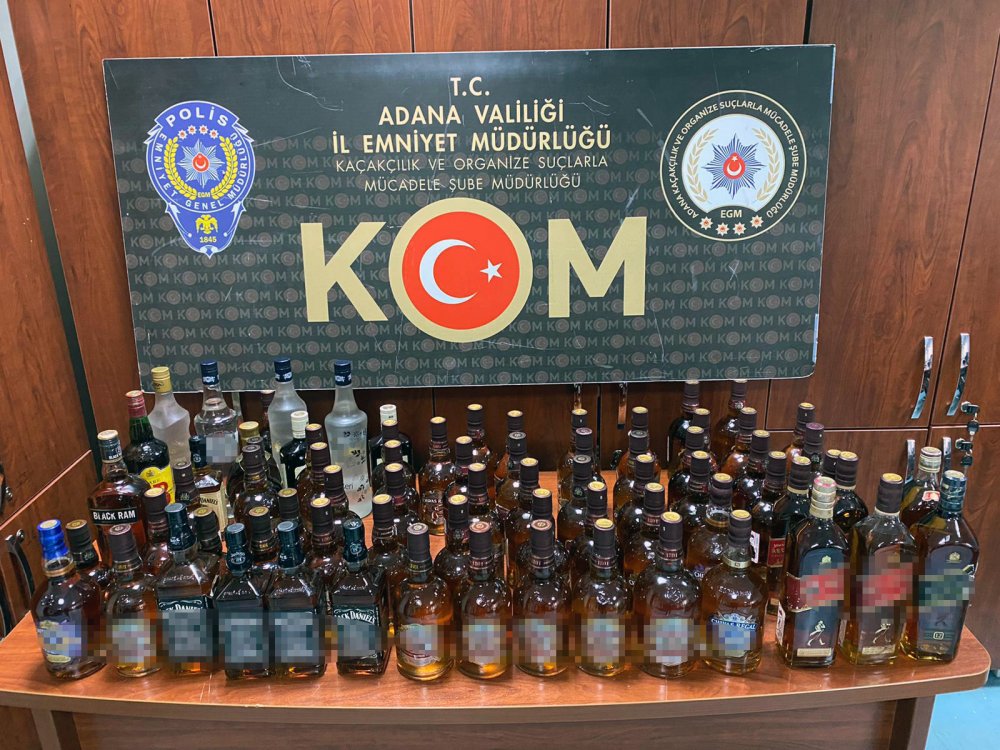 Adana'da 155 litre sahte, 206 şişe kaçak içki ele geçirildi