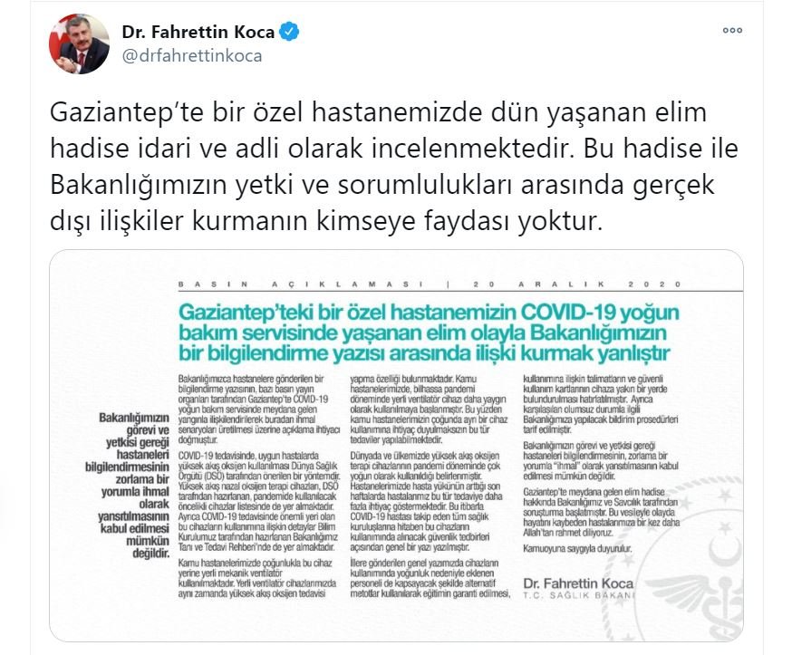 Bakan Koca: Hastaneleri bilgilendirmenin 'ihmal' olarak yansıtılması kabul edilemez