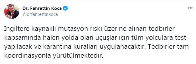 İngiltere, Danimarka, Hollanda ve Güney Afrika'dan Türkiye'ye olan uçuşlar durduruldu