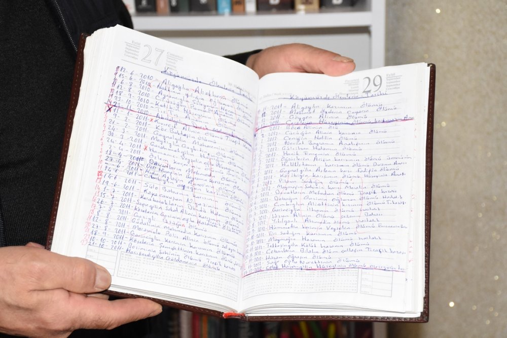 12 yıldır ölenlerin kayıtlarını tutuyor