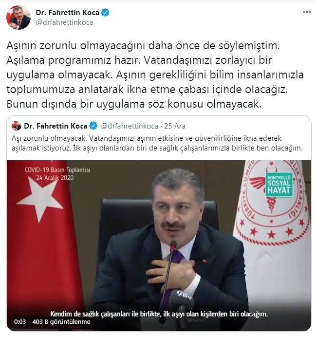 Bakan Koca'dan 'aşı' açıklaması: Vatandaşımızı zorlayıcı bir uygulama olmayacak