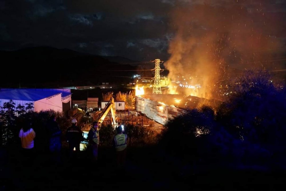 Bodrum'da pelet fabrikasında yangın