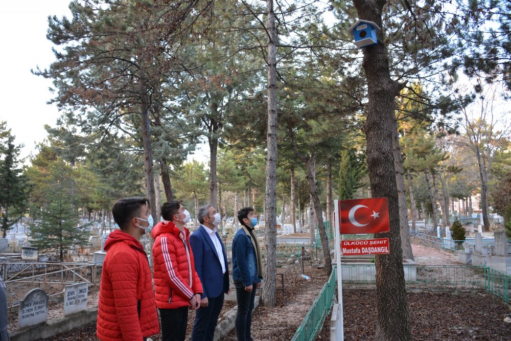 Atık malzemelerden kuşlar için yuva yaptılar