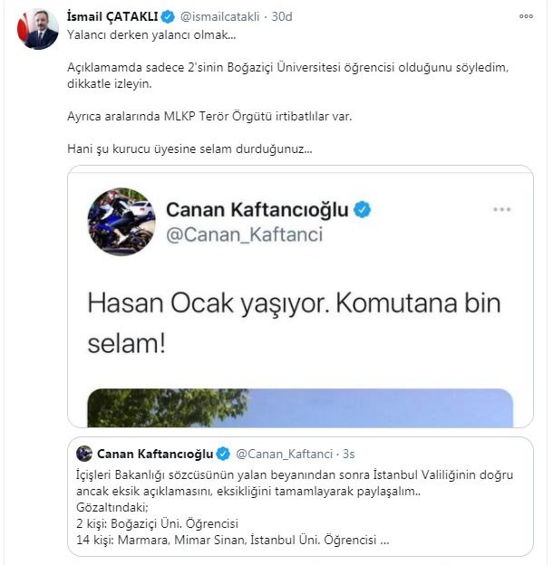 Çataklı'dan, CHP İstanbul İl Başkanı Kaftancıoğlu'nun paylaşımına ilişkin açıklama 