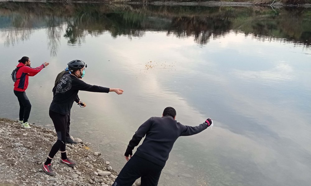 Sokağa çıkma kısıtlamasında, doğadaki kuş ve nehirdeki balıklar beslendi