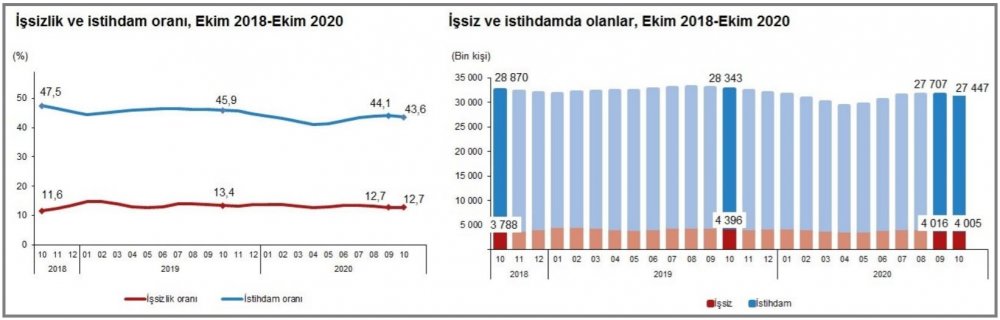 TÜİK - İşsizlik yüzde 12.7'ye, istihdam yüzde 43.6'ya geriledi diye açıklama yaptı
