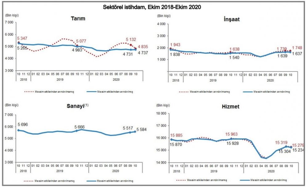 TÜİK - İşsizlik yüzde 12.7'ye, istihdam yüzde 43.6'ya geriledi diye açıklama yaptı