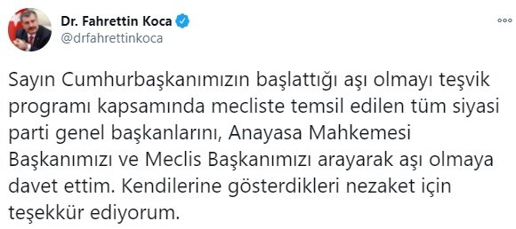 Bakan Koca, partilerin genel başkanlarına davette bulundu