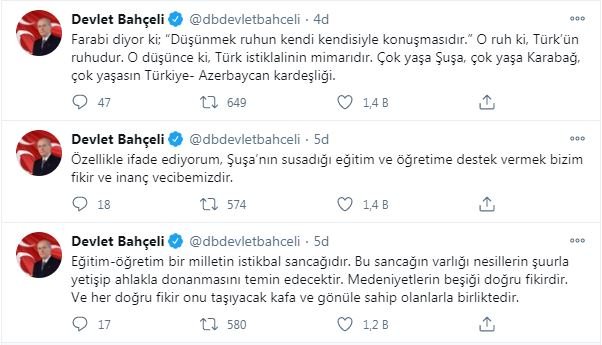 Bahçeli: Şuşa'da ilkokul yapılması hedefimizdir